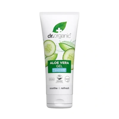Image of Dr Organic Aloe Vera Gel with Cucumber, Soothing, All Skin Types, Natural, Vegan, Cruelty Free, Paraben &amp; SLS Recycled Recyclable, Organic, 200ml, Packaging may vary