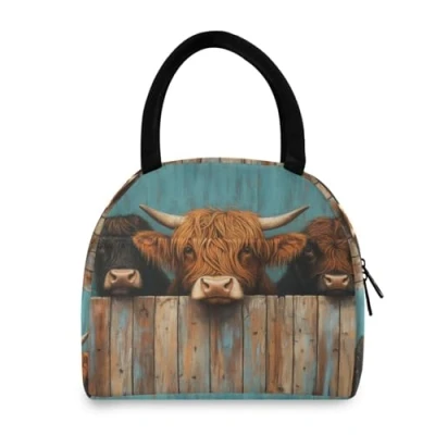 Image of Lyeorm Cute Highland Cow Lunch Bag for Women Men, Reusable Insulated Box Leakproof Cooler Tote Work Picnic Travel