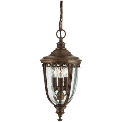 Image of English Bridle 3 Light Medium Outdoor Ceiling Chain Lantern British Bronze, E14