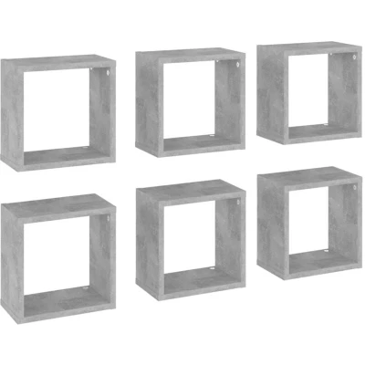 Image of vidaXL Wall Cube Shelves 6 pcs Concrete Grey 26x15x26 cm