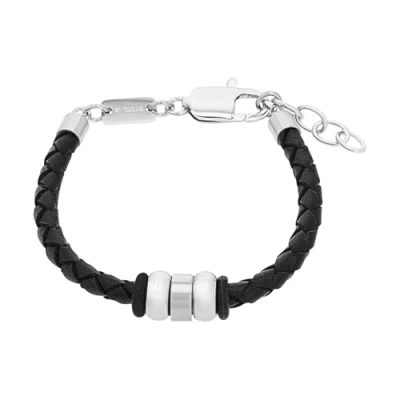 Image of s.Oliver bracelet stainless steel leather boys children arm jewelry, 16,5+1,5 cm, Bicolor, Comes in jewelry gift box, 2018842