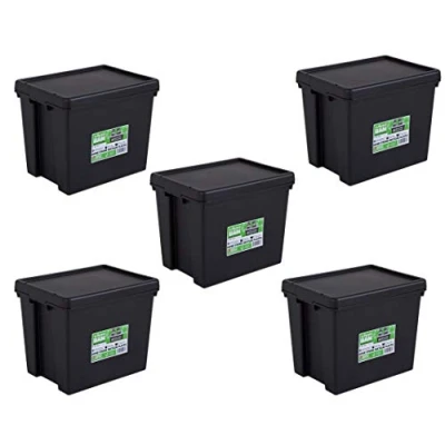 Image of Wham Bam 100% Recycled Super Strong Impact Resistant Black Re Usable Storage Boxes With Lids 24 Litre 38.5 x 29 31.5cm (5 Boxes)