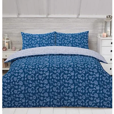 Image of Night Comfort Percale Duvet Cover Set with Pillowcase Luxury Cotton Blend Reversible Bed Quilt and Pillow (Blue, King)