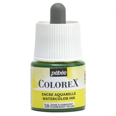 Image of Pébéo Colorex Ink 45 ml Fluorescent Yellow Watercolour Velvety Rendering Multi Tool for All Media