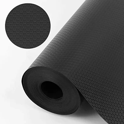 Image of WochiTV EVA Shelf Liner Kitchen Drawer Liner, 45cmx1000cm Non Adhesive Refrigerator Mats Waterproof Washable, Slip Grip Plastic for Cabinet, Cupboard, Shoe Rack, Closet, Black