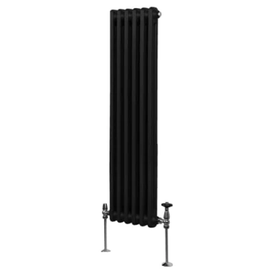 Image of Traditional 2 Column Radiator 1500mm x 292mm Modern Central Heating Heater Matt Black Carbon Steel Vertical Wall Mounted Kitchen Living Room Bathroom Cleaning Brush Fixing Kit &amp; Brackets