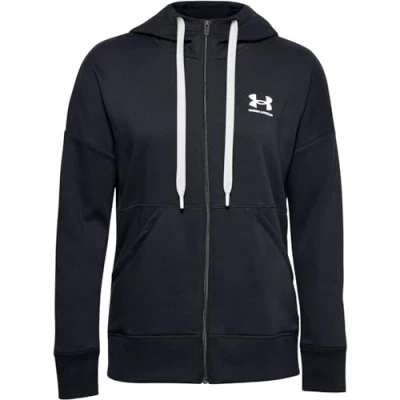Image of Under Armour Rival Fleece Fz Hoodie Warm up Top, Women Black, Black / White (001), MD