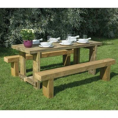 Image of Forest Sleeper Bench &amp; Refectory Wooden Garden Table Set 6&#039;x2&#039; (1.8x0.7m)