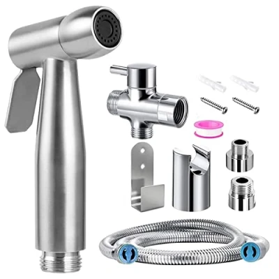 Image of Handheld Bidet Sprayer Kit Stainless Steel Douche Muslim Shower Spray with Hose for Toilet Cleaning, Pet Bath, Personal Hygiene (4pack) (A)