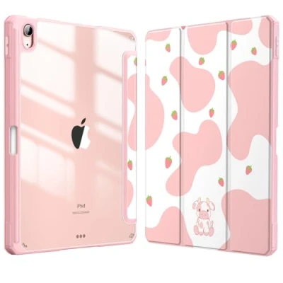 Image of FINTIE Hybrid Case for iPad Air 11 inch (2024) M2, 6th / 5th 4th Generation (2024/2022/2020), Shockproof Slim Clear Back Cover with Pencil Holder, Auto Wake/Sleep, Strawberry Cow