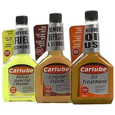 Image of Carlube 3 Pack Petrol Injector Cleaner Oil Treatment Engine Flush Set 300ml