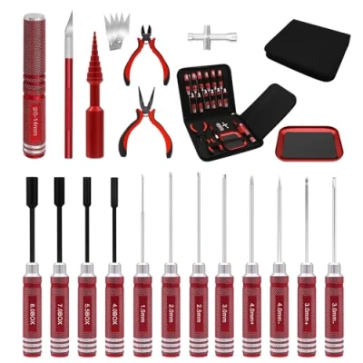 Image of Craznick 19Pcs RC Car Tool Kit Hex Screwdriver Set Nut Drivers Phillips Pliers Wrench Body Reamer for 1/8 1/10 Traxxas Axial Arrma DJI Drone Boat Repair Red
