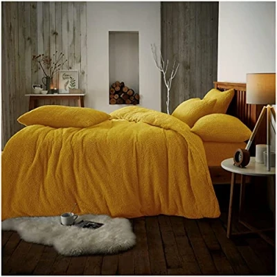 Image of GC GAVENO CAVAILIA Teddy Fleece Luxurious Duvet Cover Sets Super Soft Warm and Cosy Bedding (Ochre, King Set),544029
