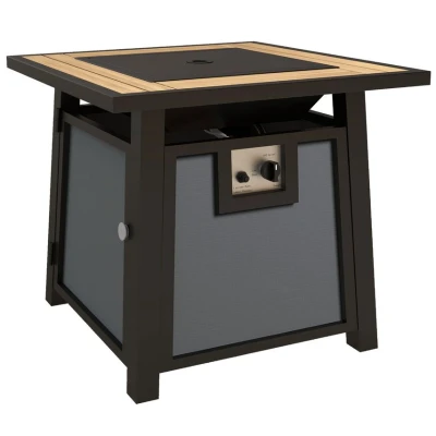 Image of Outsunny Propane Gas Fire Pit Table with Cover 50000 BTU Firepit Dark Grey