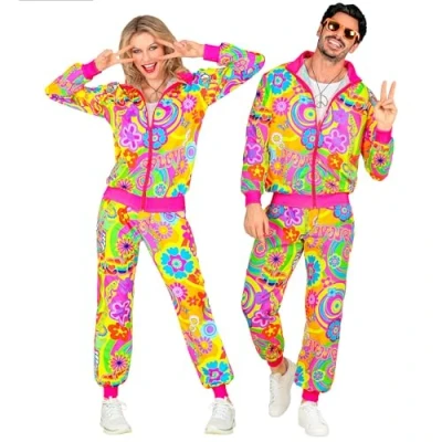 Image of WIDMANN 45093 Adult Costume Tracksuit, Hippie Groovy Love Party, Multicoloured, L