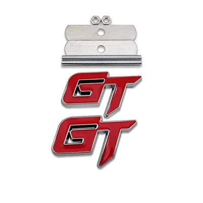 Image of 3D Metal GT Logo Car Front Grille Emblem + Grand Tourer Trunk Lid Badge Racing Sport Sticker Turbo Decal Replacement for Universal Vehicle (Chrome Red)