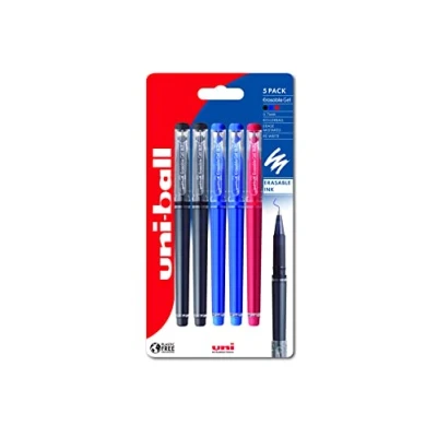 Image of uni ball UF 222 07 Erasable Rollerball Gel Pens. Premium 0.7mm Ballpoint Tip for Super Smooth Writing, Drawing &amp; Colouring. pack of 5 Blk/Blu/Red