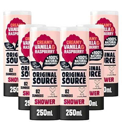 Image of Original Source Vanilla &amp; Raspberry Shower Gel, 100 Percent Natural Fragrance, Vegan, Cruelty Free, Paraben Bulk Buy, Pack of 6 x 250 ml
