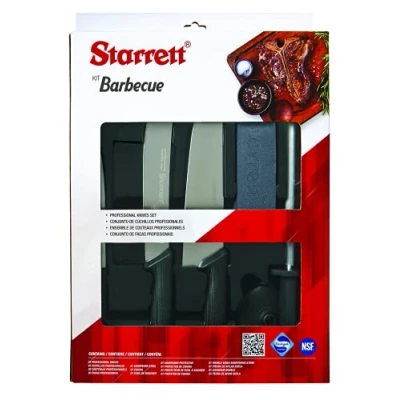 Image of Starrett Stainless Steel Barbecue BBQ Knife Set 6 Pieces Black Handle