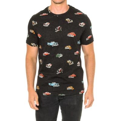 Image of John Frank Mens short sleeved round neck T shirt JFTD09 RETROCAR MULTICOLOR Grey Size Large