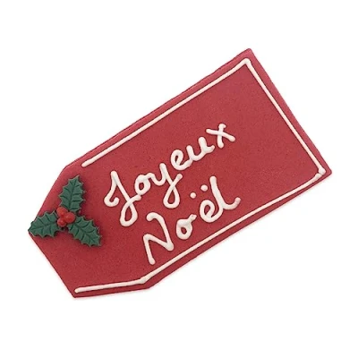 Image of Anniversary House Joyeux Noel Gift Tag Plaque, Christmas Decorations, Handcrafted Cake Toppers, Edible Fondant SFX364, Sugarcraft