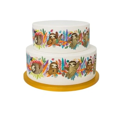 Image of Edible Decor Sheet Cute Sloth Animal Border Ribbon Perfect for Larger cakes Easy to Use
