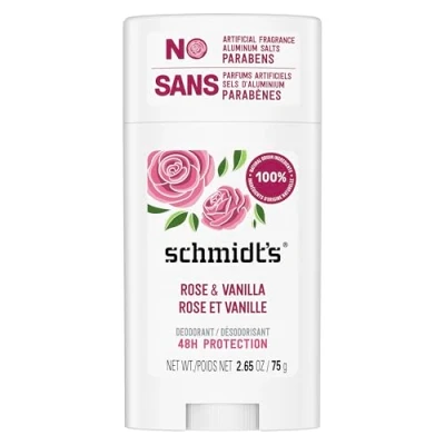Image of Schmidt&#039;s Rose and Vanilla Natural Deodorant Stick for Odour Protection Wetness Relief 75 g
