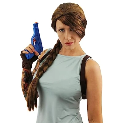 Image of BROWN WIG SIDE PLAIT FANCY DRESS ACCESSORY SYTHETIC HAIR BOOK OR MOVIE CHARACTER PLAITED BRAID GAMES WOMAN WEEK