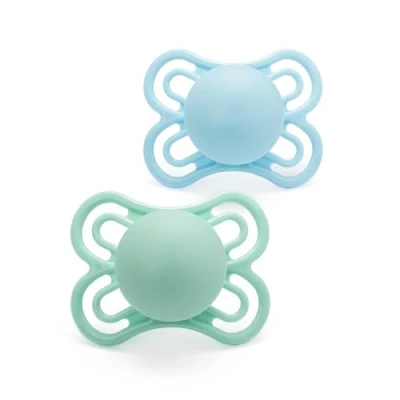 Image of MAM Perfect Soothers 2 6 Months (Pack of 2), Thinner and Softer Baby with Self Sterilising Travel Case, Newborn Essentials, Blue (Designs May Vary)