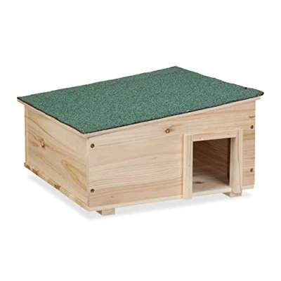 Image of Relaxdays Hedgehog House, Wooden, Pet Hotel With Base, 2 Chambers, Winter Shelter, HxWxD: 21.5x40x40 cm, Brown, Wood, 21.5 x 40 cm