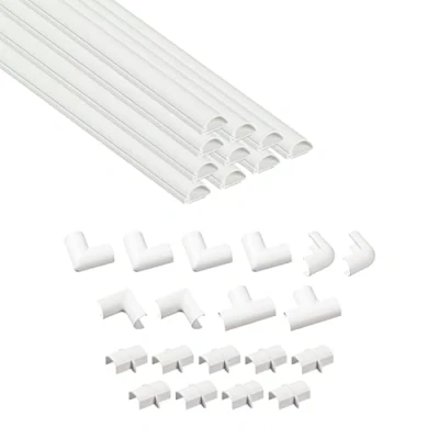 Image of D Line Micro+ Cable Trunking 4 Meter Pack, Half Round Cover, Paintable, Self Adhesive Wire Hide TV Wires, Management 10x 20mm (W) x 10mm (H) 40cm Lengths &amp; Accessories White