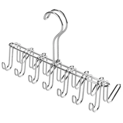 Image of iDesign Tie and Belt Hanger with 14 Hooks, Handy Metal Rack for Wardrobe or Closet, Practical Hanging Storage Handbags Small Scarves, Silver