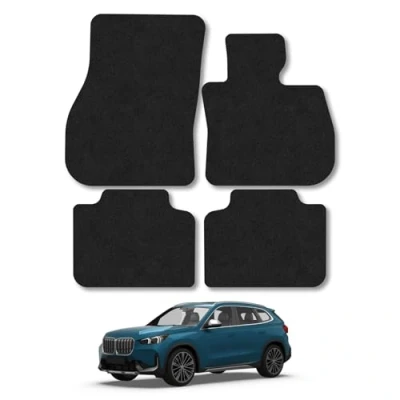 Image of Car Mats Compatible With BMW X1 (2022+) Tailored Fit Black Carpet Floor Set Accessory Custom 4 Pieces Water Resistant, Anti Slip Backing &amp; Binding Trim Edge