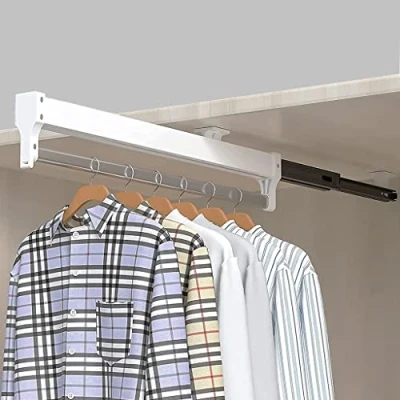 Image of Extendable Closet Rod Pull Out Clothes Hanger Rail Adjustable Wardrobe Clothing (Size : 600mm)