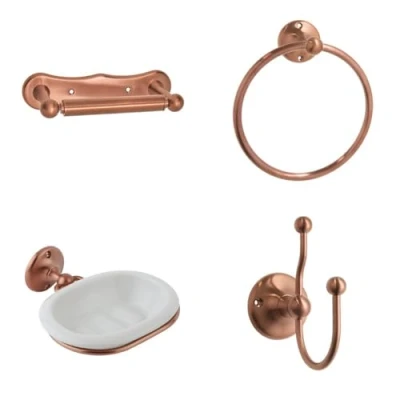 Image of Milano Elizabeth Bathroom Accessory Set Towel Ring Robe Hook Toilet Roll Holder Rail Copper