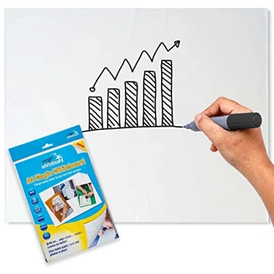 Image of Magic Whiteboard Mini Sheets Static &amp; Portable A4 White Board Sheet for Wall, Doors, Windows, Fridges, Glass 20 Plain Easy Clean, Dry Erase School, Office Kitchen