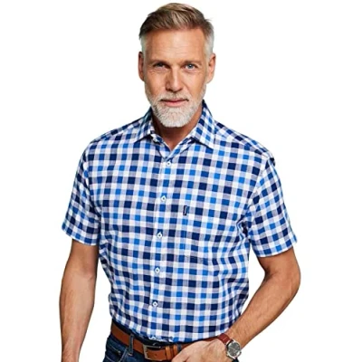 Image of Champion Mens Country Casual Short Sleeve Shirt (as8, Neck, 19, 19_Point_5, Regular, Blue)