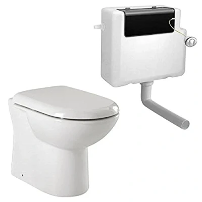 Image of VeeBath VTY001A Pro Bathroom D Shaped White Modern Back to Wall BTW WC Toilet Pan with Soft Close Seat &amp; Concealed Cistern 550mm Projection