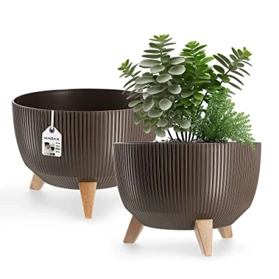 Image of KADAX Elevated Plant Pot, Large Plastic Planter with Legs for Indoor and Outdoor Use, Durable Round Houseplants (⌀ 33 cm, Brown)