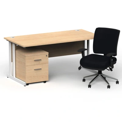 Image of Impulse 1800 White Cant Desk Maple + 2 Dr Mobile Ped &amp; Chiro Black