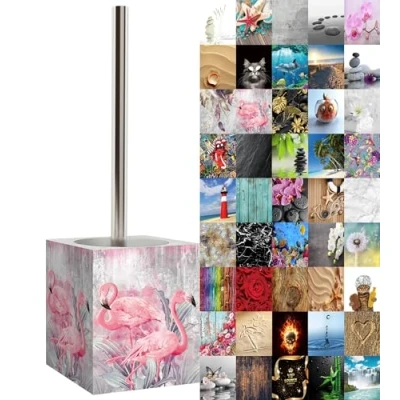 Image of Sanilo Toilet Brush and Holder, Wide choice of beautiful Stainless Steel Handle, With Exchangeable Head, Easy to clean (Flamingo)