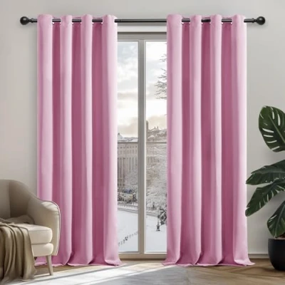 Image of Deconovo Eyelet Curtains Thermal Insulated Blackout Energy Saving and Noise Reducing for Girls Bedroom 52&quot;x 84&quot; Pink 1 PAIR
