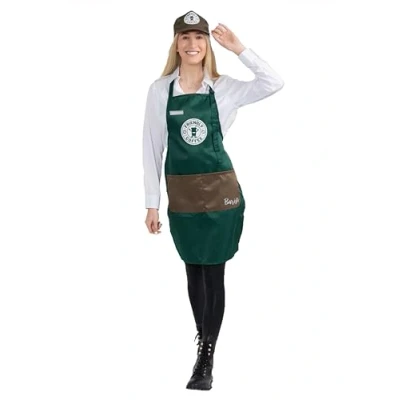 Image of Dress Up America Barista Costume for Adults Green Apron and Cap Coffee Set