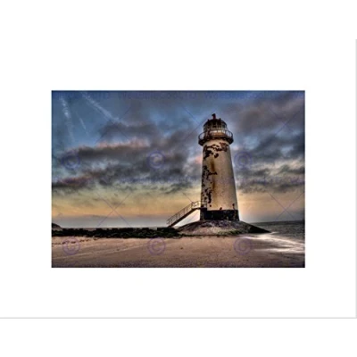 Image of Wee Blue Coo TALACRE LIGHTHOUSE GHOSTLY COAST BEACH RUSTIC BLACK FRAMED ART PRINT B12X8754