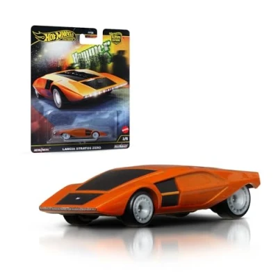 Image of Hot Wheels Premium Car Culture Collectible Toy Car, 1:64 Scale Die Cast Lancia Stratos Zero, Hammer Drop Vehicle with Real Riders Tires, HRV77