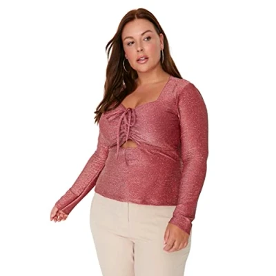 Image of Trendyol Plus Size Blouse Pink Fitted
