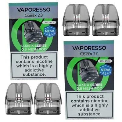 Image of VAPORESSO Luxe XR Replacement Pod [0.8 ohm] 4 Pack TPD Compliant Pod, MTL Vaping, Mesh Coil Built, Leak Resistant, Bottom Fill, No Nicotine