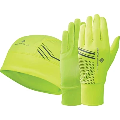 Image of Ronhill Running, Beanie and Glove Set, Fluo Yellow/Black, S/M