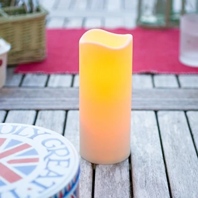 Image of Lights4fun Large Outdoor Waterproof Flameless LED Pillar Candle Battery Operated witth Timer 18cm