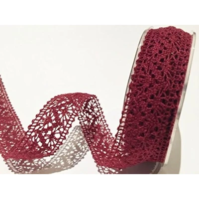 Image of Bertie&#039;s Bows Burgundy Red Crochet 22mm Lace per metre (This is a Cut from roll, Presented on Ribbon Card)